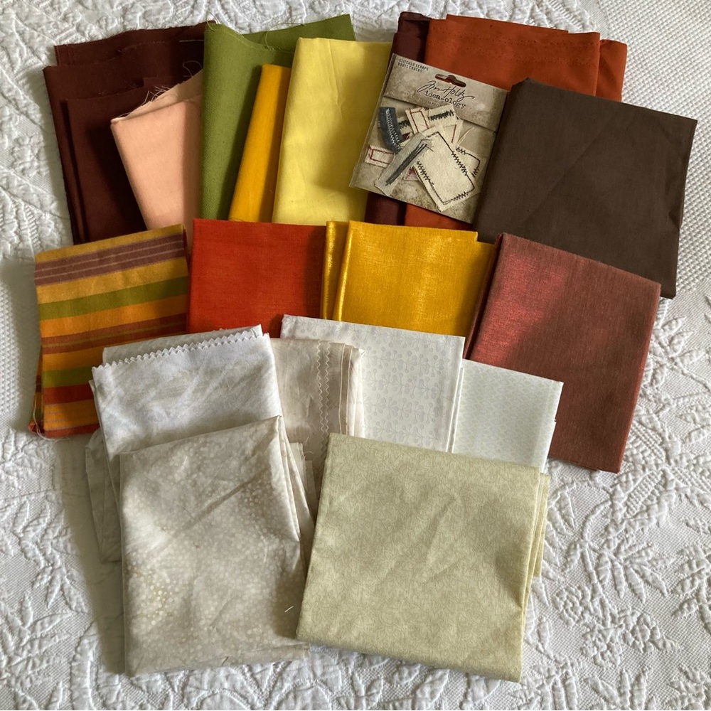 Fabric lot Quilting bundle warm earth tone, white cream blenders 100% cotton